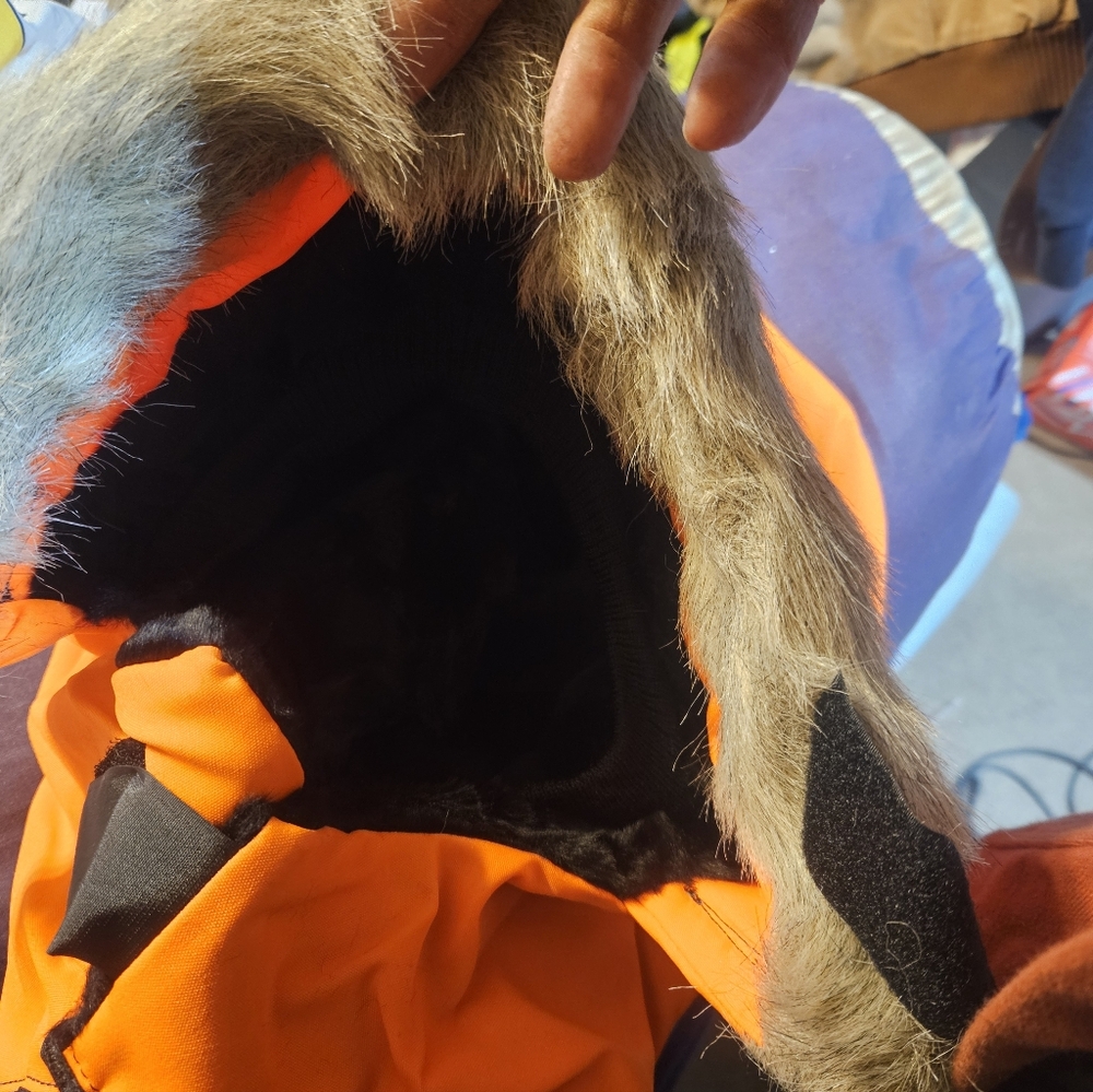 New Blaze Orange and Faux Fur Pullover Hood - Picture 3 of 7